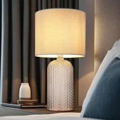 Bordlamper ^ Globo Sofia bordlampe, grå, højde 50 cm, stof/glas