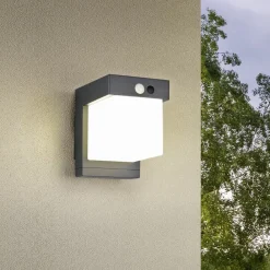 Væglampe Med Sensor ^ Reality Leuchten Solar-væglampe Colombo, sort mat, højde 14 cm, sensor