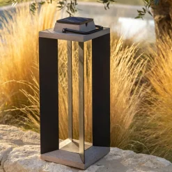 Les Jardins Dekorationsbelysning|Solcelle Lampe Med Sensor > Solcellelanterne Teckalu, aluminium sort, 65,5 cm