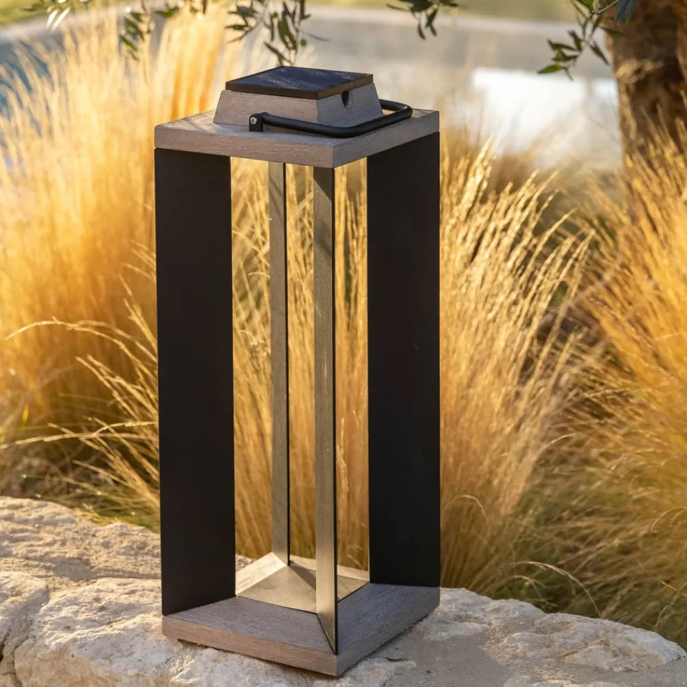 Les Jardins Dekorationsbelysning|Solcelle Lampe Med Sensor > Solcellelanterne Teckalu, aluminium sort, 65,5 cm