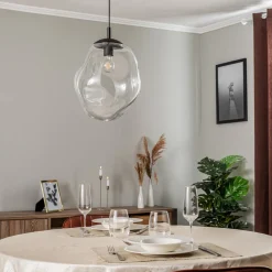 Pendellamper ^ TK Lighting Sol glas-hængelampe, Ø 35cm, sort/klar