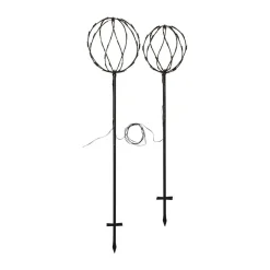 Dekorationsbelysning ^ STAR TRADING Sphere LED-lampe med jordspyd, sort, metal, sæt med 2 stk