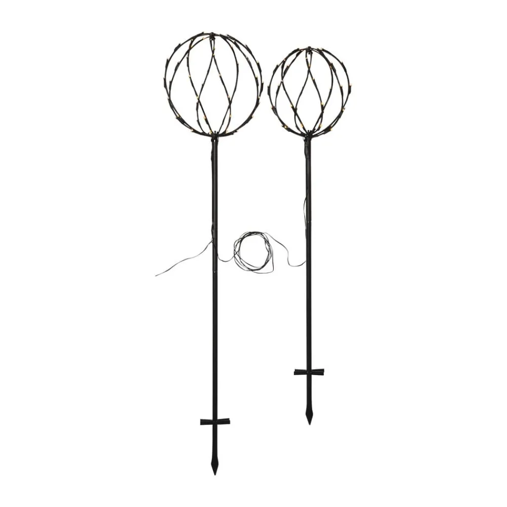 Dekorationsbelysning ^ STAR TRADING Sphere LED-lampe med jordspyd, sort, metal, sæt med 2 stk