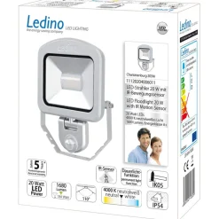 Væglampe Med Sensor|Udendørs Spot ^ Ledino Spotlight Charlottenburg Sensor sølv 20W 4.000K