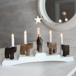 Dekorationsbelysning|Julepynt ^ STAR TRADING Staffans fålar lysestage, brun/hvid