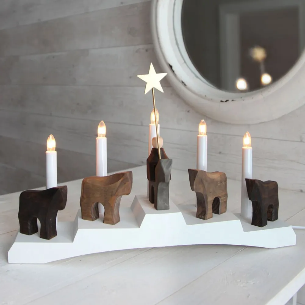 Dekorationsbelysning|Julepynt ^ STAR TRADING Staffans fålar lysestage, brun/hvid
