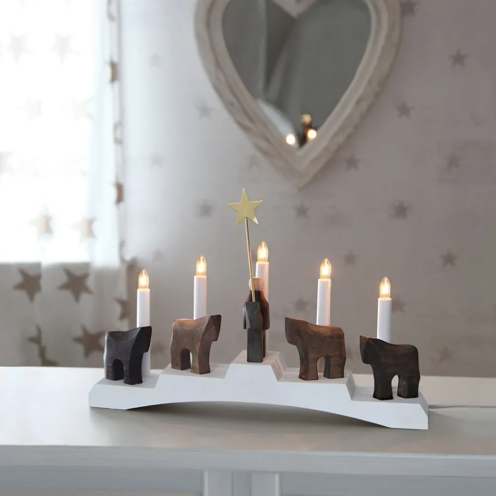 Dekorationsbelysning|Julepynt ^ STAR TRADING Staffans fålar lysestage, brun/hvid