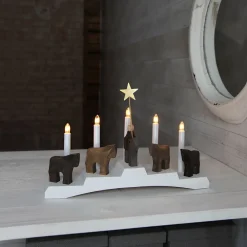 Dekorationsbelysning|Julepynt ^ STAR TRADING Staffans fålar lysestage, brun/hvid