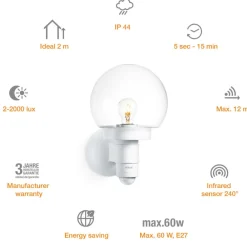 Væglampe Med Sensor|Væglamper ^ STEINEL L 115 S Sensor væglampe hvid