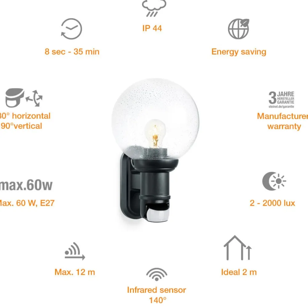 STEINEL Væglampe Med Sensor|Væglamper > L 560 S udendørs væglampe med sensor, sort