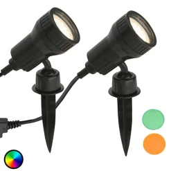 Udendørs Spot ^ Briloner sæt med 2 - LED-lampe med jordspyd Terra m. farvefiltre