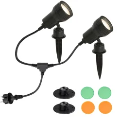 Udendørs Spot ^ Briloner sæt med 2 - LED-lampe med jordspyd Terra m. farvefiltre