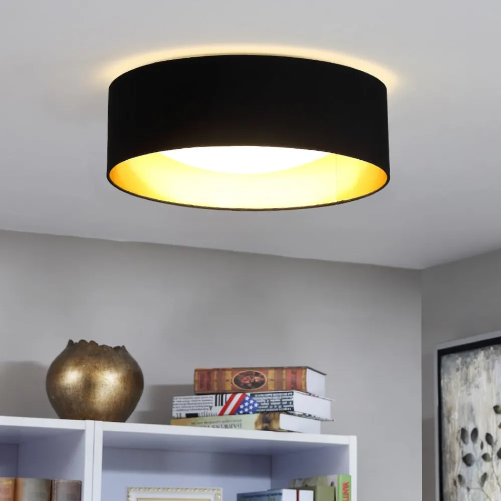 Loftlamper ^ Lindby Stof loftslampen Coleen i sort, gylden inden i