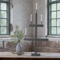 Julepynt|Vinduesdekoration ^ STAR TRADING Storm vinduesstage, 5 lyskilder, 118 cm, mørkegrå