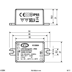 EVN Driver Konstant Spænding > Strømforsyning 12 V/DC 0,1-4 W, IP65, 100-240 V/AC