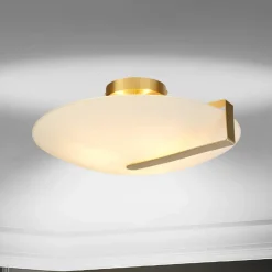 Loftlamper ^ Searchlight Sundial loftlampe, guld/opalhvid, stål, glas, E27
