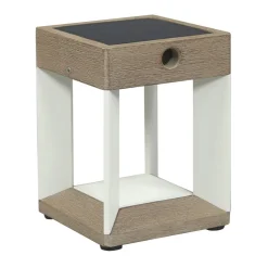 Les Jardins Solcellelamper > Teckalu LED-bordlampe med solcelle, hvid/lyst træ