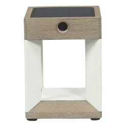 Les Jardins Solcellelamper > Teckalu LED-bordlampe med solcelle, hvid/lyst træ