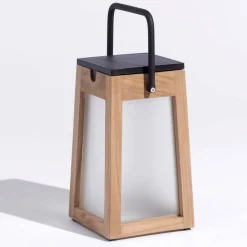 Les Jardins Solcellelamper > Tecka soldrevet LED-lanterne, bærbar, 25 cm, teak