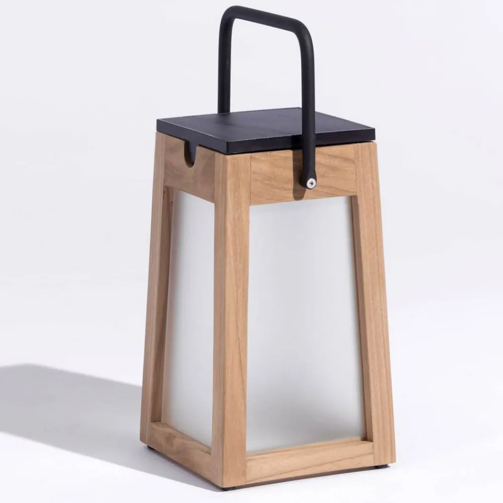 Les Jardins Solcellelamper > Tecka soldrevet LED-lanterne, bærbar, 25 cm, teak