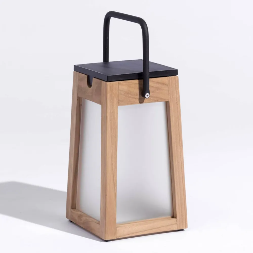 Les Jardins Solcellelamper > Tecka soldrevet LED-lanterne, bærbar, 25 cm, teak
