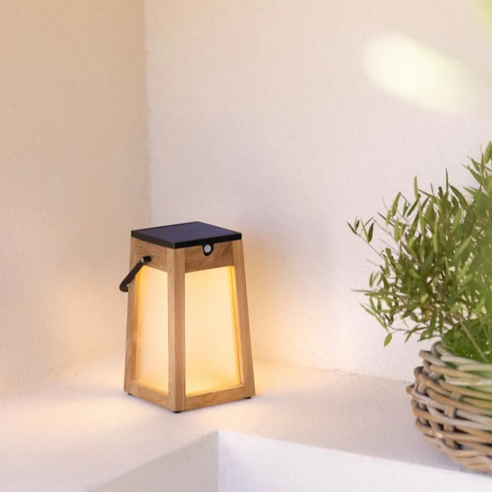 Les Jardins Solcellelamper > Tecka soldrevet LED-lanterne, bærbar, 25 cm, teak