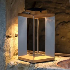 Les Jardins Solcelle Lampe Med Sensor|Solcellelamper > Teckinox LED-solcellelanterne, teak/stål, 36,5 cm