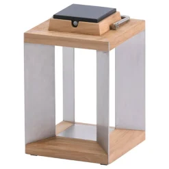 Les Jardins Solcelle Lampe Med Sensor|Solcellelamper > Teckinox LED-solcellelanterne, teak/stål, 36,5 cm