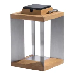 Les Jardins Solcelle Lampe Med Sensor|Solcellelamper > Teckinox LED-solcellelanterne, teak/stål, 36,5 cm