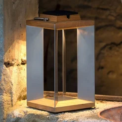 Solcelle Lampe Med Sensor|Solcellelamper ^ Les Jardins Teckinox LED-solcellelanterne, teak/stål, 45,5 cm