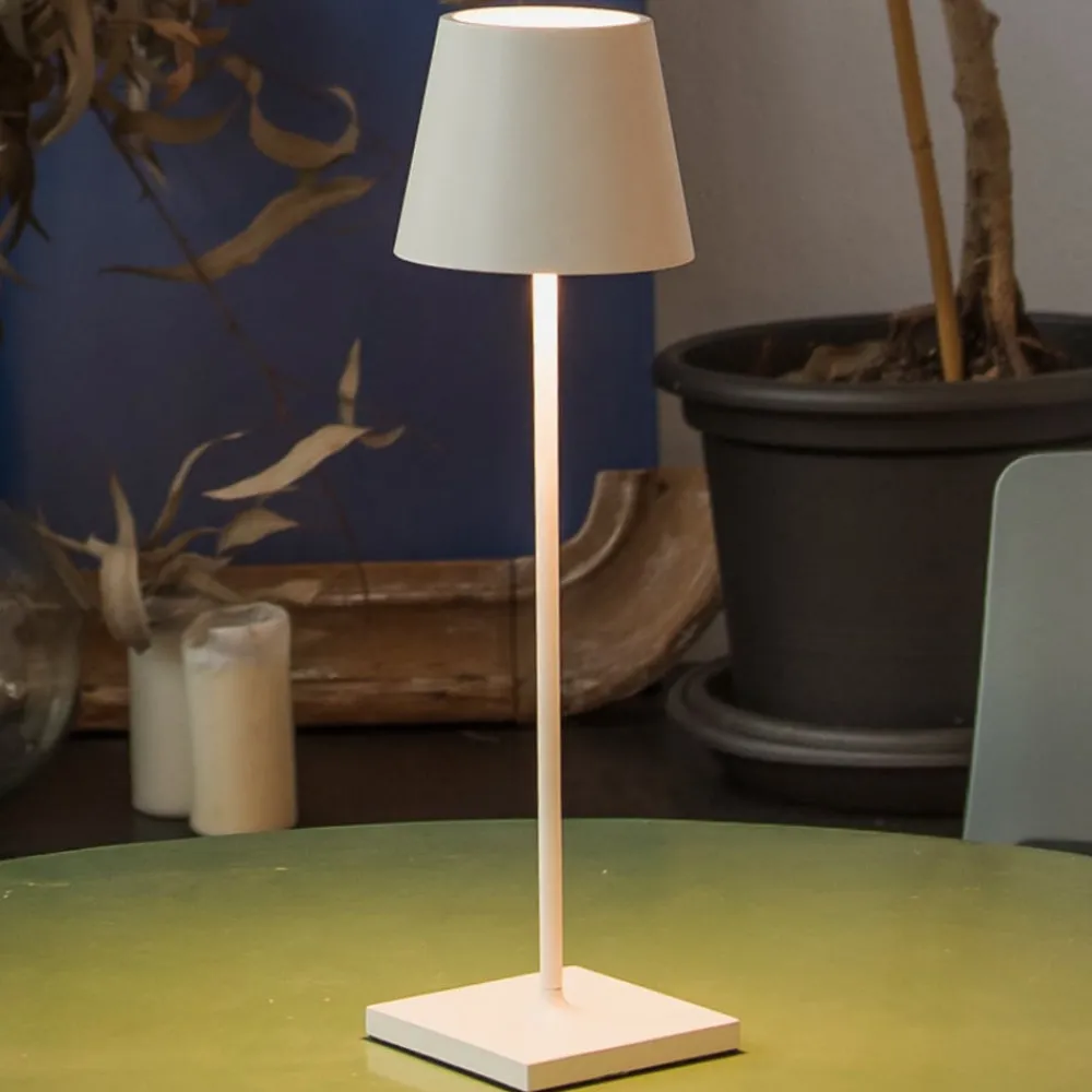 FARO BARCELONA Dekorationsbelysning|Terrassebelysning > Toc LED-bordlampe med USB-oplader, IP54, hvid