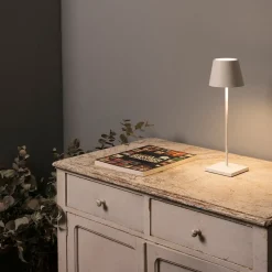 FARO BARCELONA Dekorationsbelysning|Terrassebelysning > Toc LED-bordlampe med USB-oplader, IP54, hvid