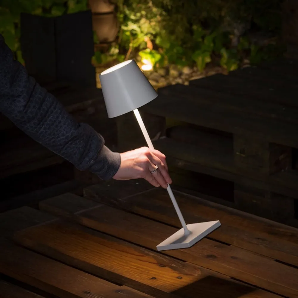FARO BARCELONA Dekorationsbelysning|Terrassebelysning > Toc LED-bordlampe med USB-oplader, IP54, hvid