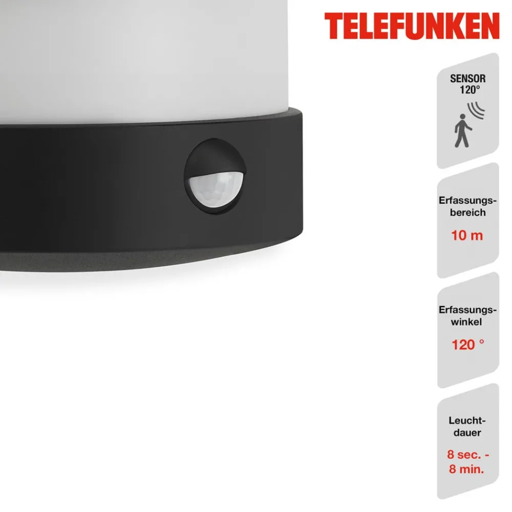 Telefunken Væglampe Med Sensor > Toledo udendørs LED-væglampe, sensor, sort 4.000 K