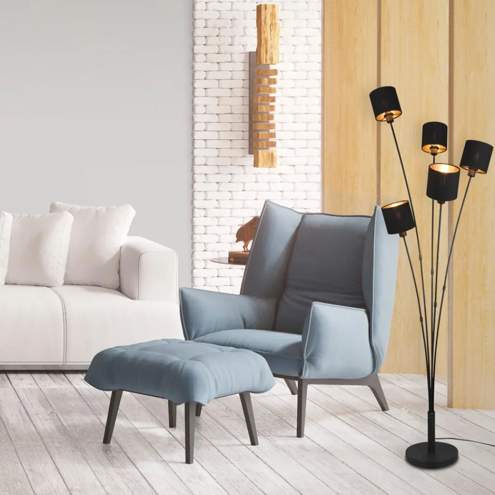 Reality Leuchten Gulvlamper|Gulvlamper > Tommy gulvlampe, sort/guld, højde 163 cm, 5-lys stof