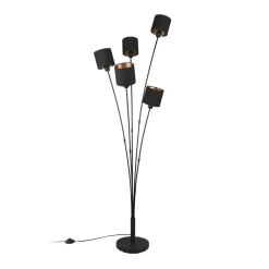 Reality Leuchten Gulvlamper|Gulvlamper > Tommy gulvlampe, sort/guld, højde 163 cm, 5-lys stof