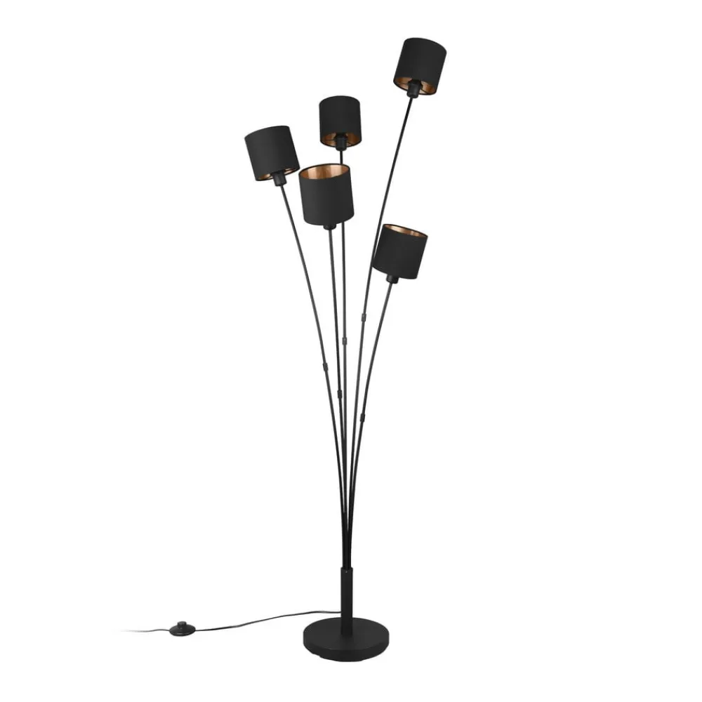 Reality Leuchten Gulvlamper|Gulvlamper > Tommy gulvlampe, sort/guld, højde 163 cm, 5-lys stof