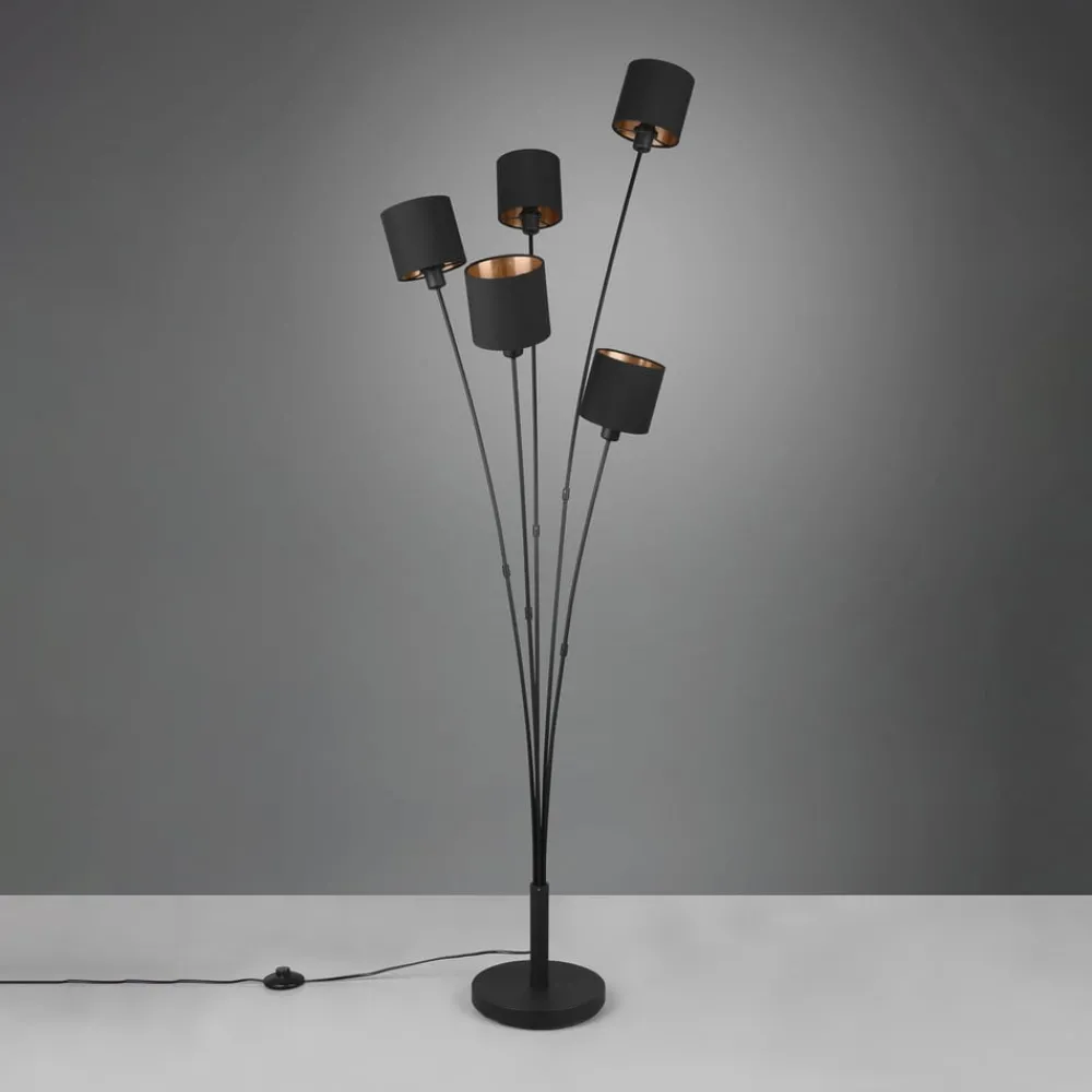 Reality Leuchten Gulvlamper|Gulvlamper > Tommy gulvlampe, sort/guld, højde 163 cm, 5-lys stof