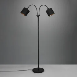 Reality Leuchten Gulvlamper|Gulvlamper > Tommy gulvlampe, sort/guld, højde 130 cm, 2-lys stof