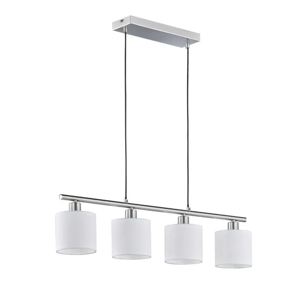 Pendellamper ^ Reality Leuchten Tommy hængelampe, nikkel/hvid, længde 75 cm, 4-lys, stof