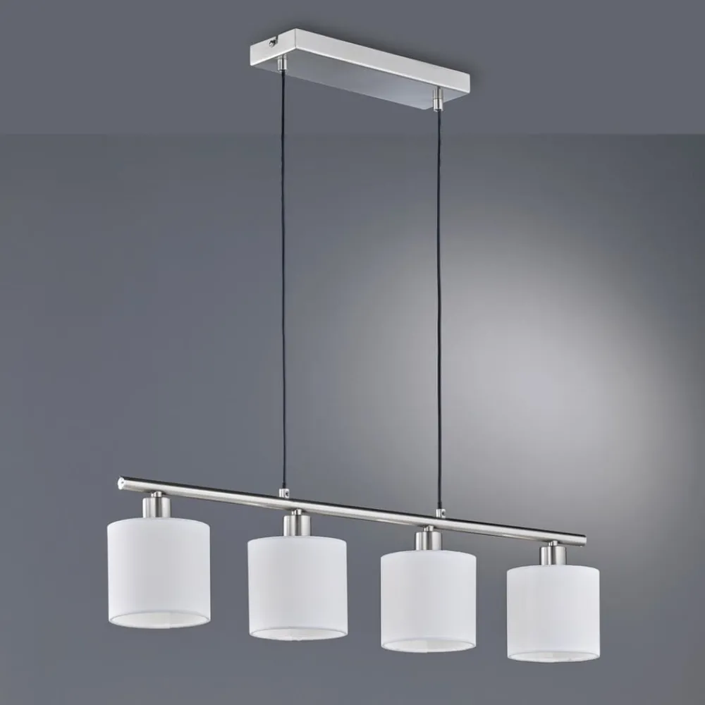Pendellamper ^ Reality Leuchten Tommy hængelampe, nikkel/hvid, længde 75 cm, 4-lys, stof