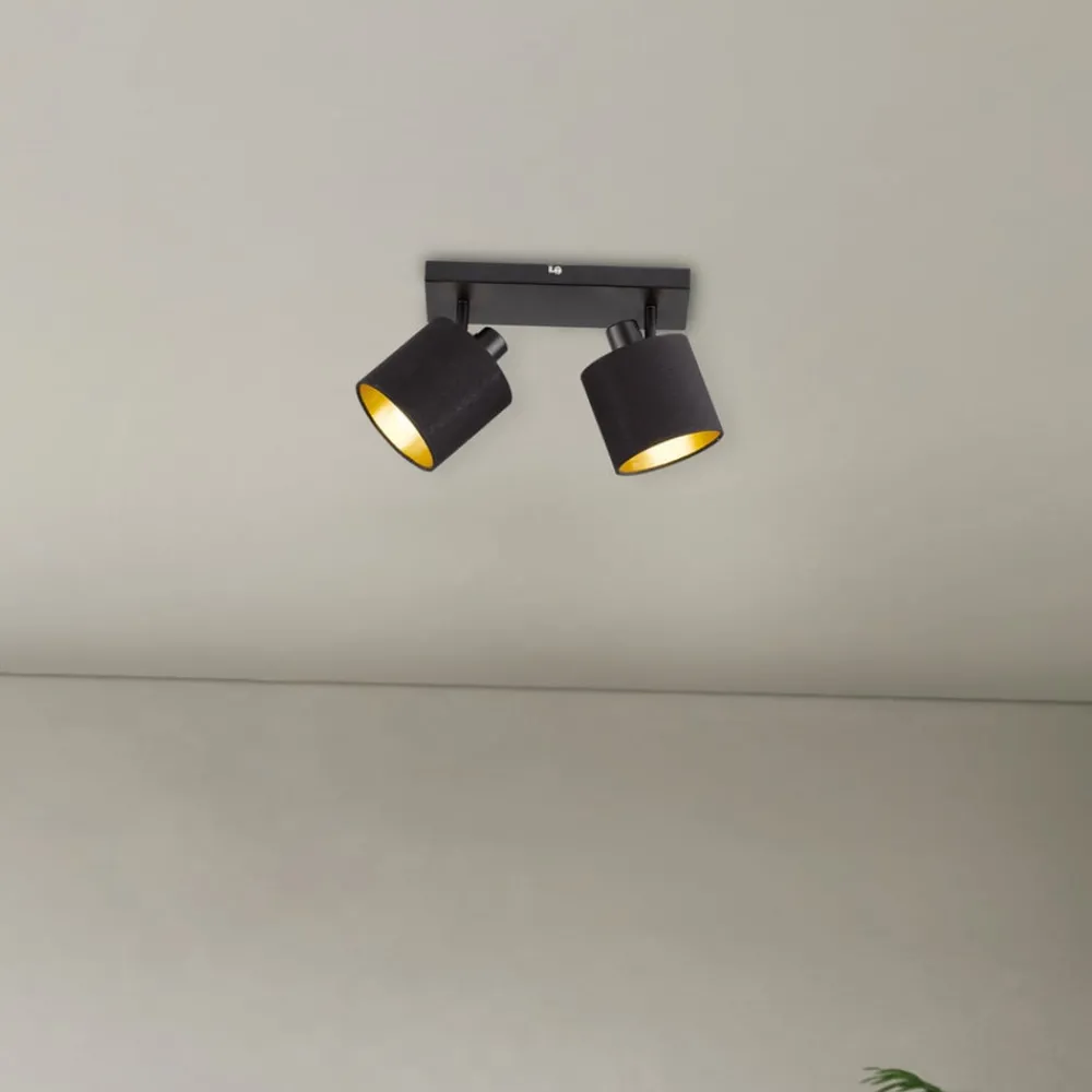 Loftlamper|Spotlights ^ Reality Leuchten Tommy loftspot, sort/guld, længde 28 cm, 2-lys.