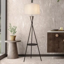 Gulvlamper|Gulvlamper ^ Näve Tora gulvlampe, sort/hvid, tekstil, højde 158 cm stativ