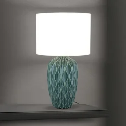 Pendellamper|Bordlamper ^ ORION Tortuga bordlampe, grøn/hvid, højde 49,5 cm, keramik/lin