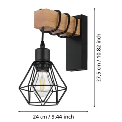 Væglamper|Væglamper ^ EGLO Townshend væglampe, bredde 14 cm, sort/eg