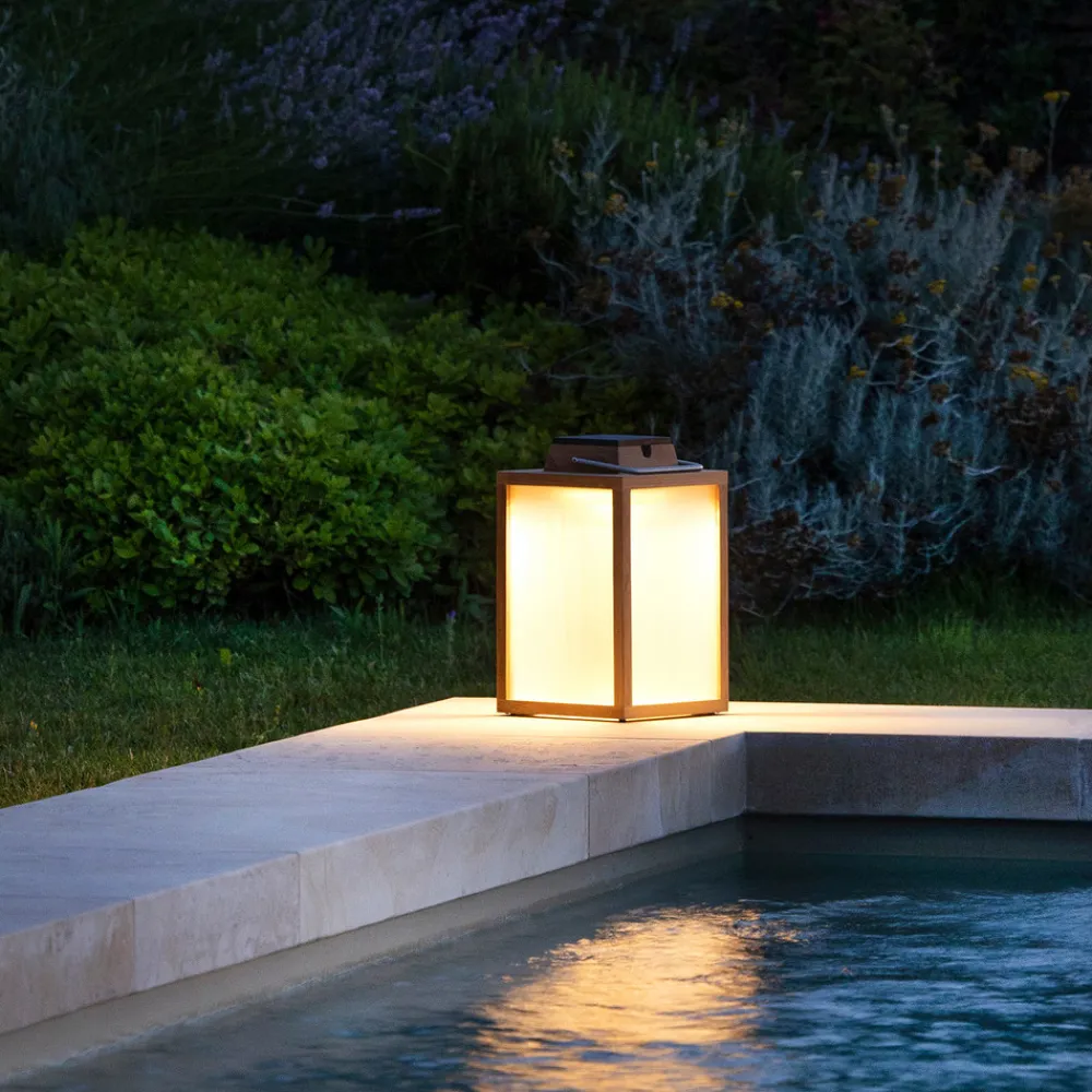 Les Jardins Solcellelamper > Tradition teak LED-solcellelanterne Højde 40 cm