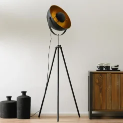 Globo Gulvlamper|Gulvlamper > Trebenet gulvlampe Lenn, sort-guld
