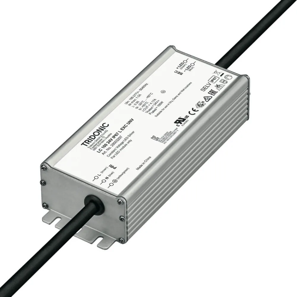 Driver Konstant Strøm|Driver Konstant Spænding ^ TRIDONIC LED-driver LC 100W 24V IP67 L EXC UNV