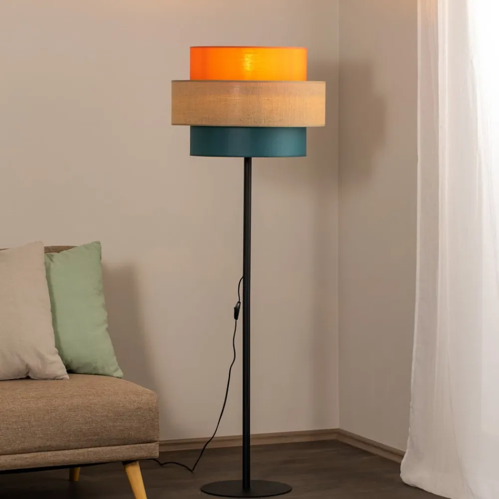 Gulvlamper|Gulvlamper ^ TK Lighting Trio gulvlampe, juteskærm, orange/naturbrun/petrol