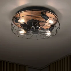 Loftventilatorer ^ Reality Leuchten Trondheim loftventilator fjernbetjening 4xE27, træ